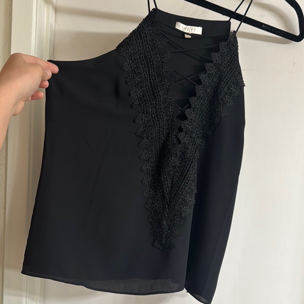 WAYF Black Mini Shirt with Lace Trim
